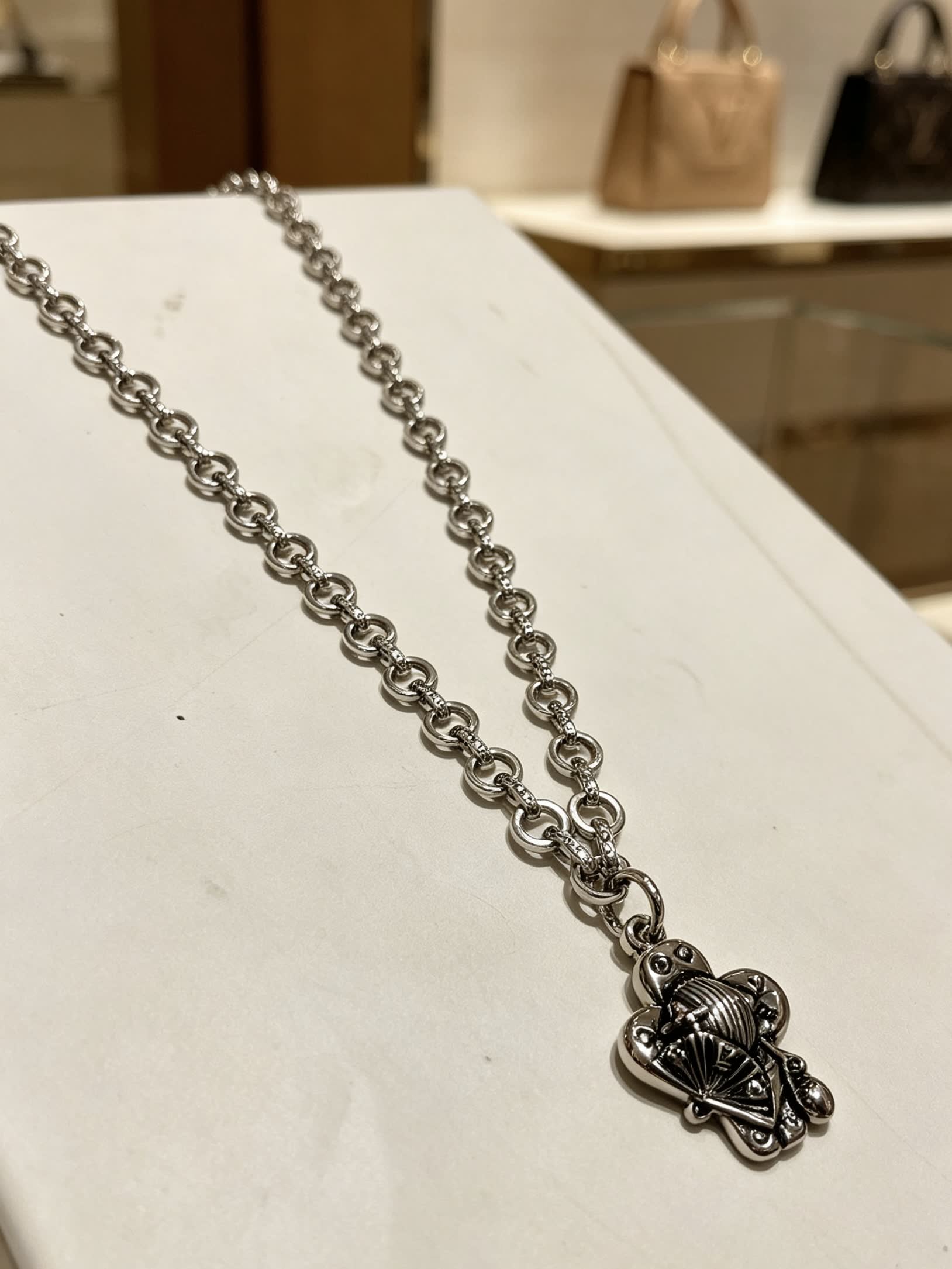 Louis Vuitton Silver Chain Necklace with Medallion